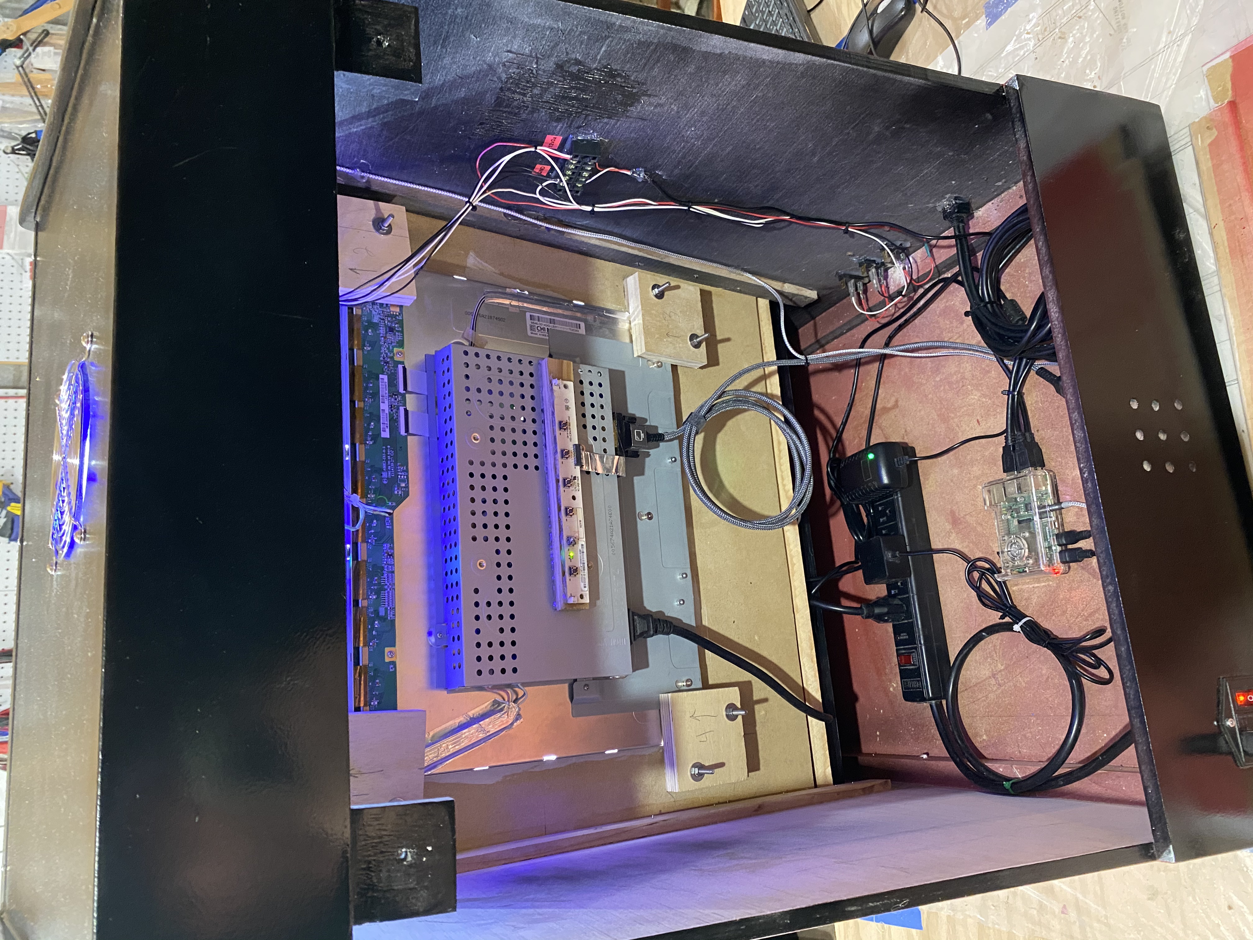 RetroPie Arcade Back Inside View RetroPie Arcade Back Inside View